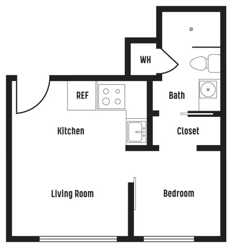 Floor plan for 1 bed, 1 bath, 403 sqft